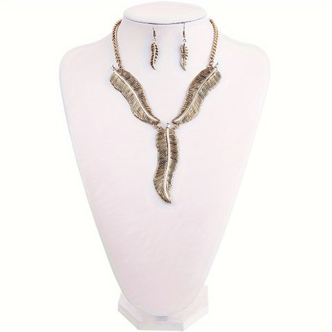 Retro Feather Alloy Women's Earrings Necklace