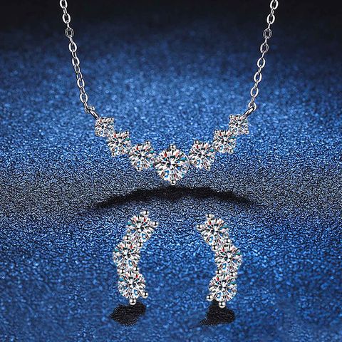 Elegant Glam Geometric Sterling Silver Inlay Zircon Women's Earrings Necklace