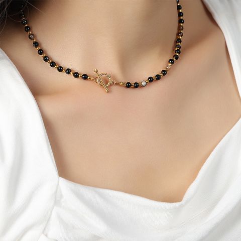 Elegant Simple Style Color Block Agate Titanium Steel Beaded Plating 18k Gold Plated Unisex Necklace