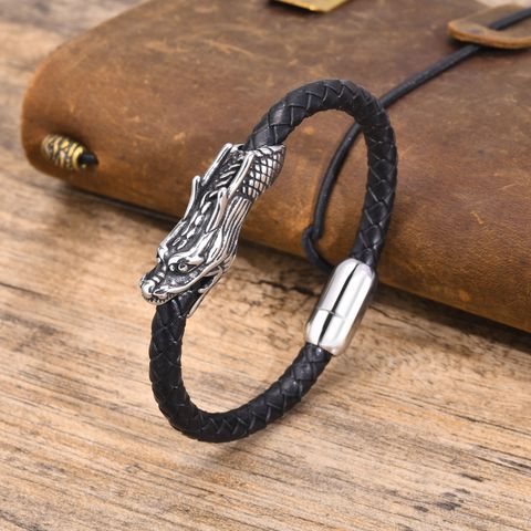 Punk Continuar Acero Inoxidable Cuero Hombres Brazalete