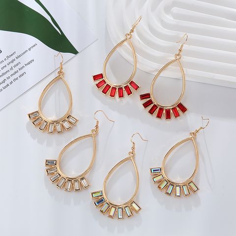 1 Pair Elegant Vacation Classic Style Water Droplets Rectangle Plating Inlay Alloy Glass Gold Plated Drop Earrings