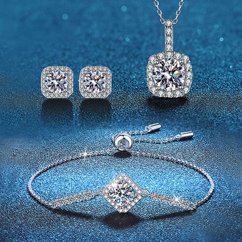 Elegant Glam Square Sterling Silver Inlay Zircon Women's Jewelry Set