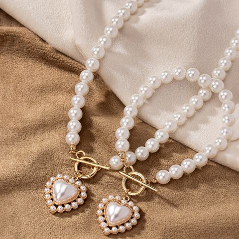 Elegant Heart Shape Arylic Zinc Alloy Beaded Acrylic Women's Bracelets Necklace