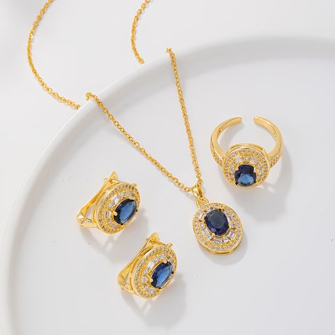 Simple Style Streetwear Geometric Copper Plating Zircon 18k Gold Plated Rings Earrings Necklace