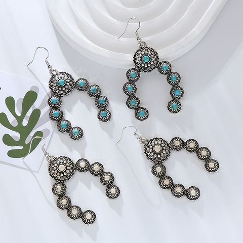 1 Pair Vintage Style Simple Style Classic Style Flower Plating Inlay Alloy Turquoise Silver Plated Drop Earrings