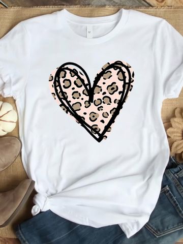 Frau T-shirt Kurzarm T-shirts Drucken Einfacher Stil Strassenmode Herzform