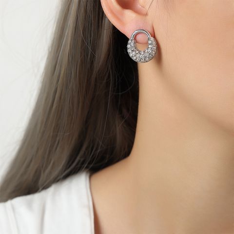 1 Paar Elegant Einfacher Stil Geometrisch Einfarbig Überzug Inlay Titan Stahl Künstlicher Diamant 18 Karat Vergoldet Reif Ohrringe