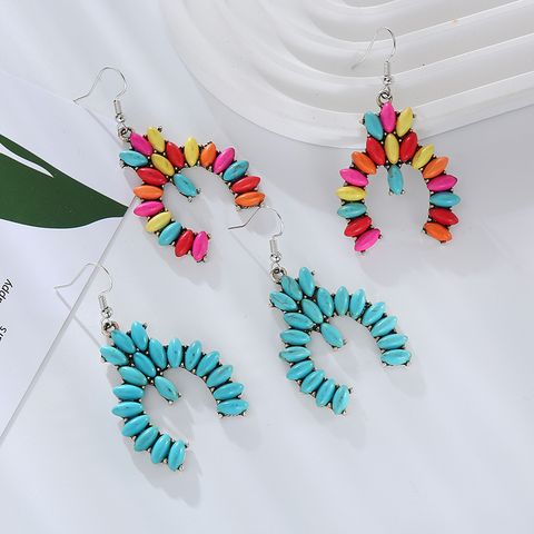 1 Pair Simple Style Geometric Plating Inlay Alloy Turquoise Silver Plated Drop Earrings