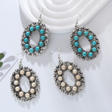 1 Pair Casual Simple Style Geometric Plating Inlay Alloy Turquoise Silver Plated Drop Earrings
