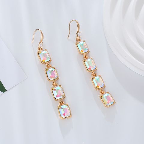 1 Pair Luxurious Simple Style Classic Style Rectangle Plating Inlay Alloy Glass Gold Plated Drop Earrings