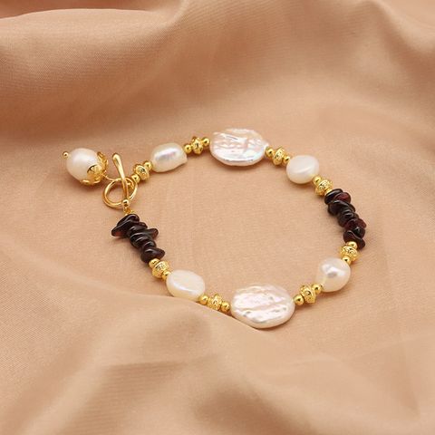 Simple Style Color Block Baroque Pearls Copper Beaded Plating 18k Gold Plated Bracelets