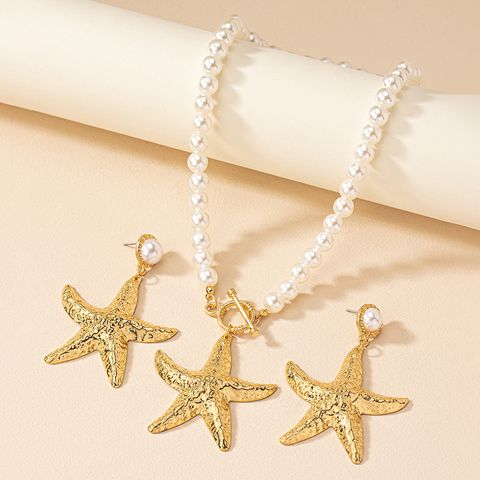 Fairy Style Elegant Starfish Alloy Plastic Ferroalloy Plating 14k Gold Plated Women's Earrings Necklace