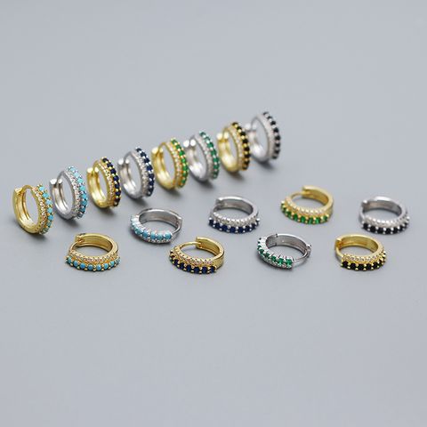 1 Pair Modern Style Korean Style Geometric Plating Inlay Sterling Silver Zircon Hoop Earrings