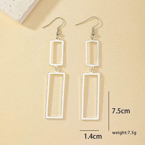 1 Pair Simple Style Streetwear Rectangle Plating Hollow Out Alloy Silver Plated Drop Earrings