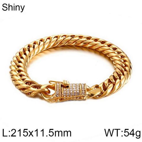 Hip-Hop Retro Solid Color Stainless Steel Inlay Rhinestones 18K Gold Plated Men's Bracelets