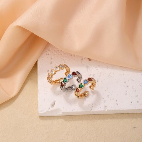 Vintage Style Heart Shape Copper Plating Inlay Zircon White Gold Plated Gold Plated Open Rings