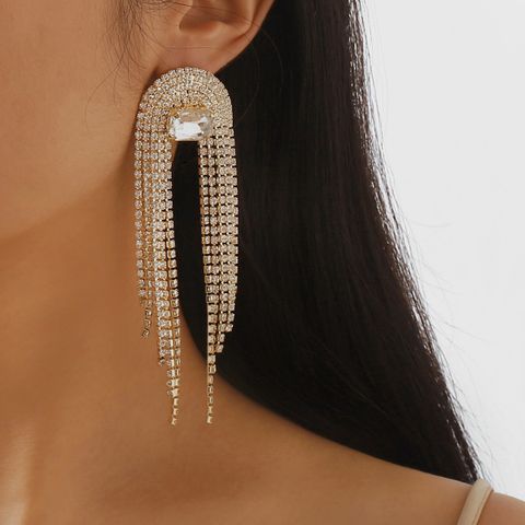 1 Pair Elegant Glam Modern Style Tassel Inlay Alloy Rhinestones Drop Earrings