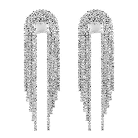 1 Pair Elegant Glam Modern Style Tassel Inlay Alloy Rhinestones Drop Earrings