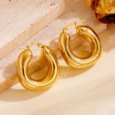 1 Pair Vintage Style Solid Color Plating Stainless Steel 18K Gold Plated Hoop Earrings