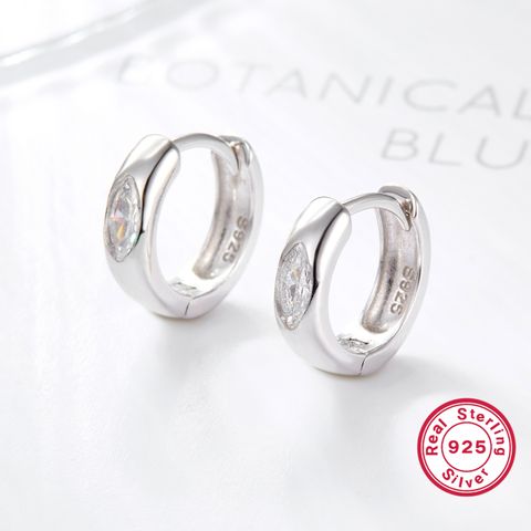 1 Pair Casual Modern Style Round Inlay Sterling Silver Zircon White Gold Plated Rhodium Plated Earrings