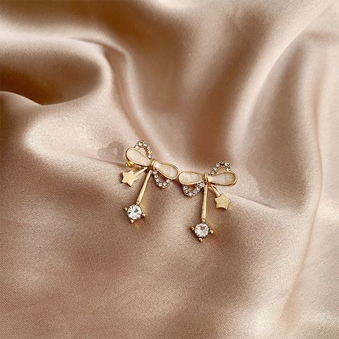 1 Pair Simple Style Commute Bow Knot Plating Inlay Alloy Artificial Rhinestones Gold Plated Ear Studs
