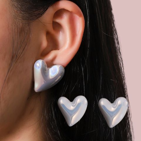 1 Pair Simple Style Heart Shape Stamping Resin Ear Studs