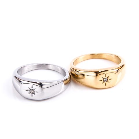Simple Style Star Titanium Steel Plating Rhinestones 18K Gold Plated Women's Rings