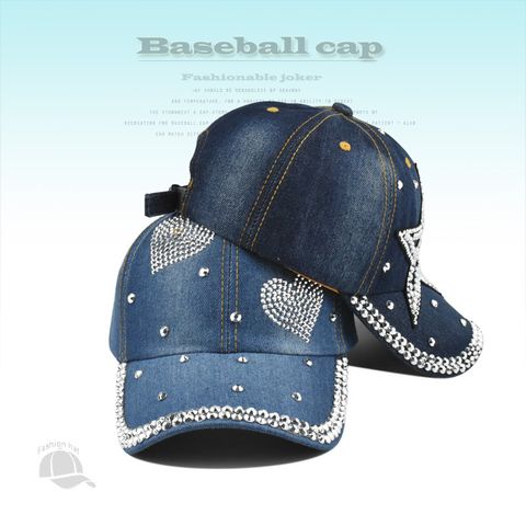 Women's Lady Simple Style Star Rhinestone Curved Eaves Baseball Cap