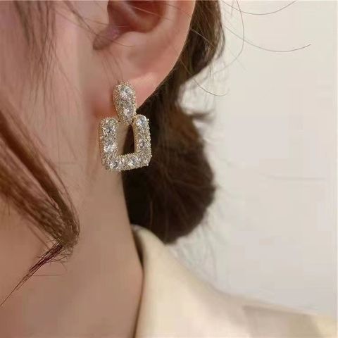 1 Pair Ig Style Simple Style Square Inlay Alloy Zircon Ear Studs