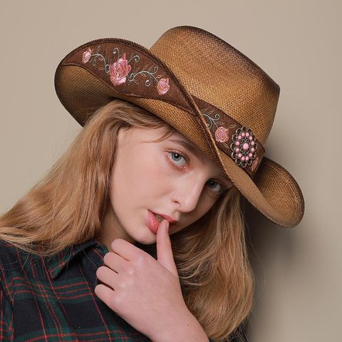 Unisex Retro Streetwear Flower Embroidery Wide Eaves Fedora Hat