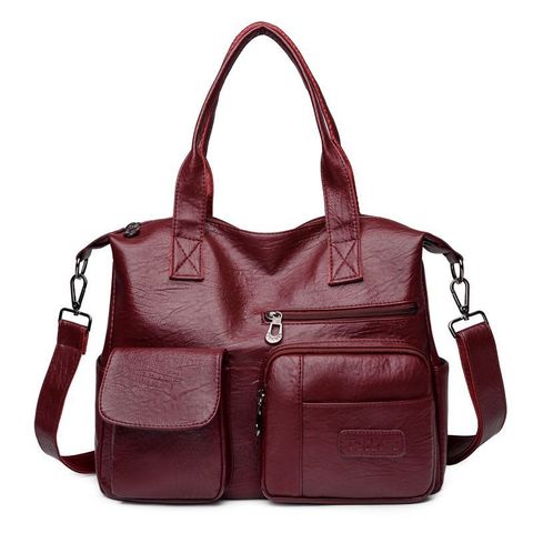 Women's Pu Leather Solid Color Vintage Style Square Zipper Handbag