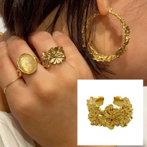 Vintage Style Flower Copper Plating Gold Plated Open Rings