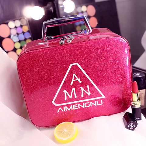 Streetwear Solid Color Pu Leather Square Makeup Bags