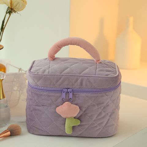 Cute Solid Color Polyester Corduroy Square Makeup Bags
