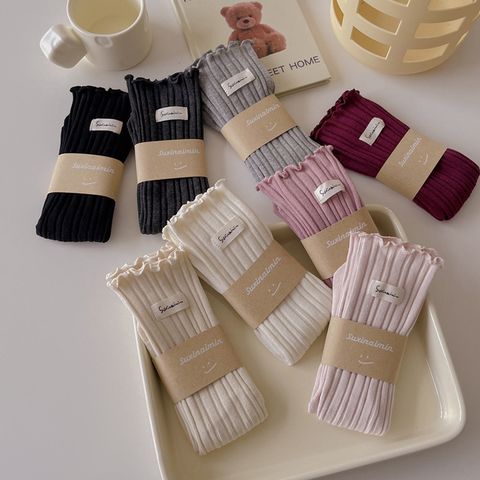 Women's Simple Style Letter Solid Color Cotton Jacquard Crew Socks A Pair