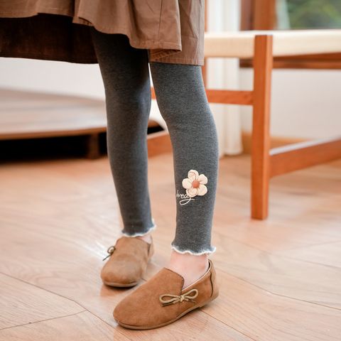 Vintage Style Solid Color Flower Cotton Pants & Leggings