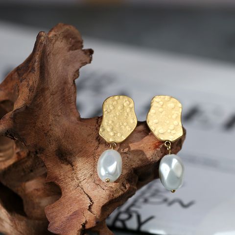 1 Pair Vintage Style Irregular Plating 304 Stainless Steel Imitation Pearl 18K Gold Plated Drop Earrings