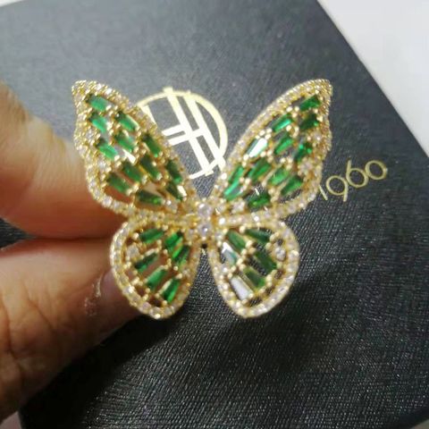 Luxurious Butterfly Brass Zircon Open Rings In Bulk