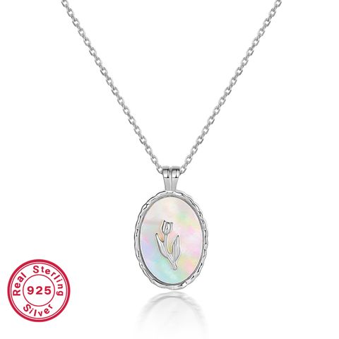 Vacation Simple Style Commute Rose Sterling Silver Plating Inlay Shell 18k Gold Plated White Gold Plated Pendant Necklace