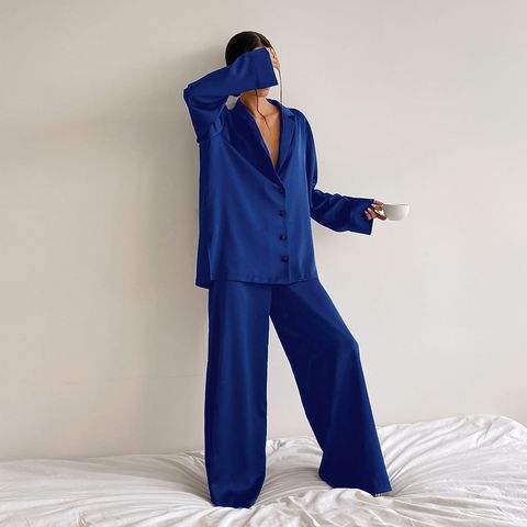 Casa Mujeres Estilo Simple Color Sólido Seda Imitada Spandex Poliéster Conjuntos De Pantalones Conjuntos De Pijamas