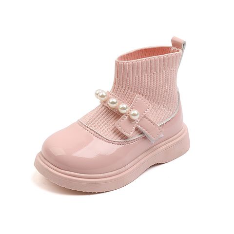 Girl's Streetwear Solid Color Pearls Round Toe Sock Boots