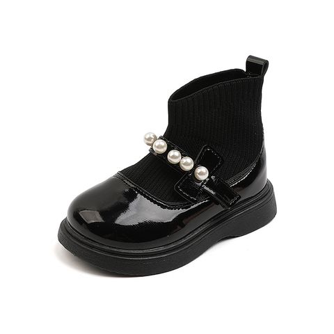 Girl's Streetwear Solid Color Pearls Round Toe Sock Boots