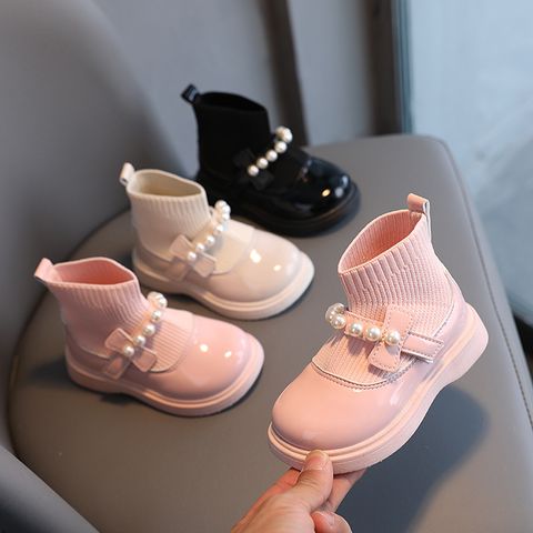 Girl's Streetwear Solid Color Pearls Round Toe Sock Boots