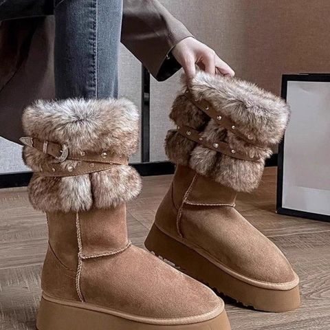 Women's Casual Solid Color Round Toe Snow Boots