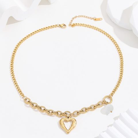 Wholesale Vintage Style Heart Shape Stainless Steel Plating 18k Gold Plated Pendant Necklace