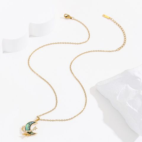 Wholesale Vintage Style Star Moon Stainless Steel Plating Inlay 18k Gold Plated Zircon Pendant Necklace