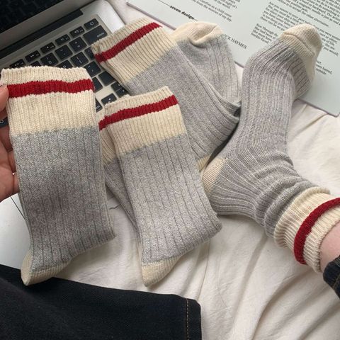 Women's Simple Style Stripe Cotton Crew Socks A Pair
