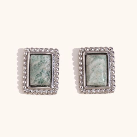 1 Pair Lady Rectangle Plating Stainless Steel Natural Stone Ear Studs
