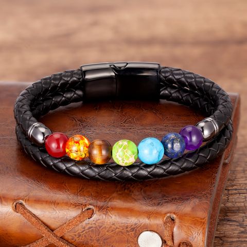 Casual Round Stone Metal Round Handmade Unisex Chakra Bracelet