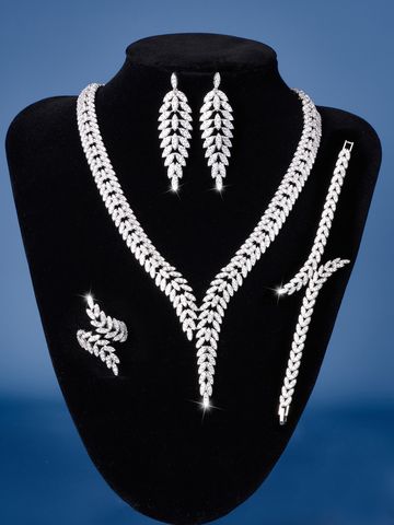 Elegant Glam Wedding V Shape Brass Plating Inlay Zircon White Gold Plated Bracelets Earrings Necklace